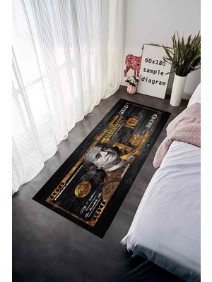 Siyah Dolar Desenli Kaymaz Taban Yıkanabilir Halı | Dijital Baskı | Salon Antre Genç Odası Koridor Halısı - Sd1