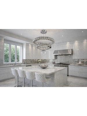 Kafkas 45X30 Daire 2 Katlı Gümüş Seker Toplu Kristal Avize