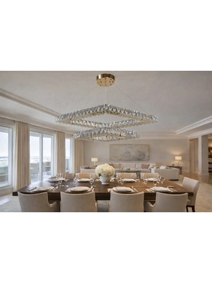 Kafkas 75X50 Baklava Model Gold 2 Katlı Kristal Avize