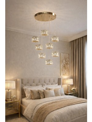 Kafkas 8lik 8 Sarkıtlı Aurora Gold Prestige Kristal Avize