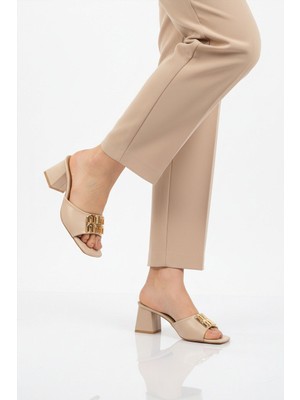 Ayakmod Bej Hafif Kadın Topuklu Terlik 467060 Z