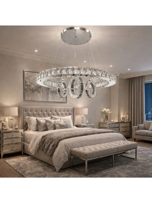 Kafkas 60LIK Daire Gümüş Halkalı Modern Kristal Avize