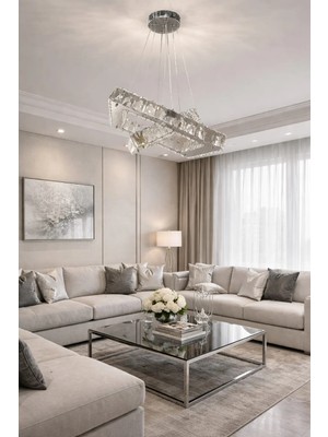 Kafkas 35X25KARE Gümüş 2 Katlı Kristal Avize