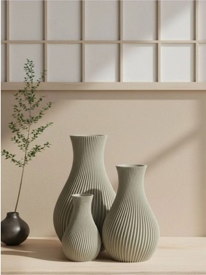 3’lü Set 3D Baskı Modern Dekoratif Vazo – Minimalist Salon Masaüstü Vazo Takımı