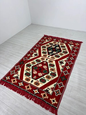 Bakırözü Home Pamuk Polyester Karışımlı Otantik Şark Köşesi Kilimi - Yörük Kırmızı Modeli Yıkanabilir Kilim