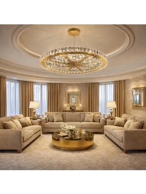 Kafkas 65LİK Yıldızlı Daire Gold Modern Kristal Avize