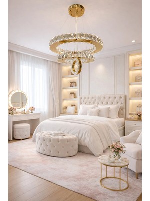 Kafkas 45X30 2 Katlı Daire Gold Halkalı Kristal Avize