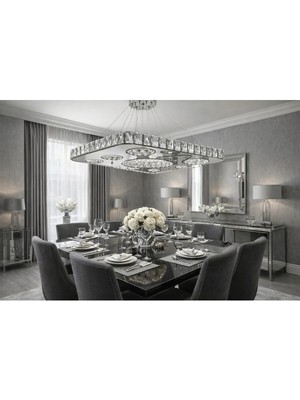 Kafkas 60LIK Kare Ici Daire Formu Gümüş Modern Kristal Avize