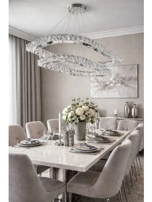 Kafkas 75X60 Köşeli Elips Gümüş 2katlı Modern Kristal Avize