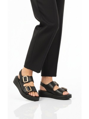 Ayakmod Siyah Çift Bantlı Kadın Sandalet 422240 Z