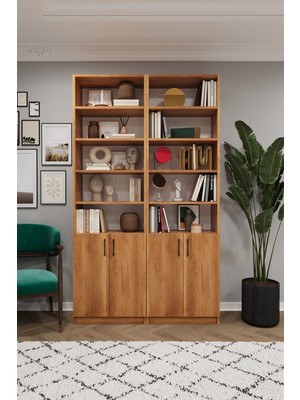 Asra Trend Lüks Kapaklı Ayarlanabilir Raf Ev Ofis Kitaplık %100 MDF Dekoratif Kütüphane K43