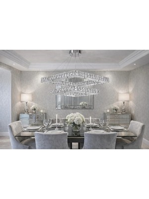 Kafkas 75X50 Baklava Model Gümüş 2katlı Modern Kristal Avize