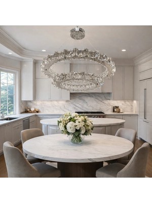 Kafkas 60X35 Gümüş 2 Katlı Yıldız Kenarlı Modern Kristal Avize