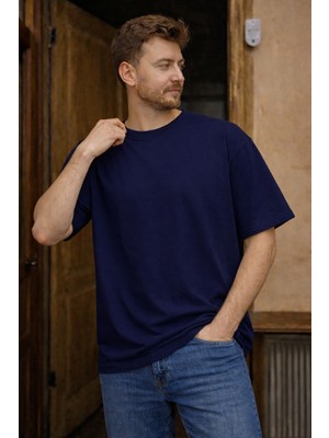 Modabox Unisex Oversize Geniş Kesim %100 Pamuk Yumuşak Dokulu Basic Bisiklet Yaka Tişört