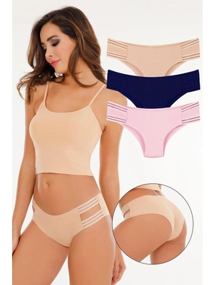 Sensu Kadın Lazer Kesim Dikişsiz Slip Külot 3'lü Paket Set - KTS3103 (Geniş Kalıp) Model-1