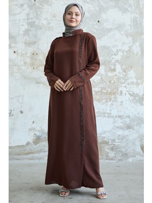 inStyle Yaka ve Ön Robası Taşlı Taba Ferace