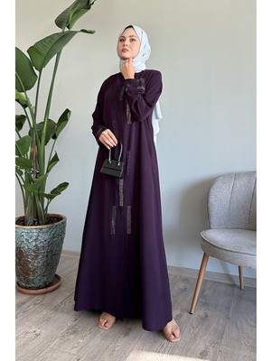 inStyle Gizli Patlı Taşlı Mürdüm Ferace