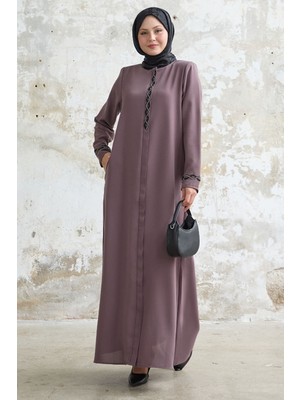 inStyle Sarmal Taş Detaylı Petek Gül Kurusu Ferace