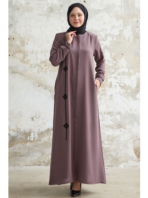 inStyle Baklava Detay Taş Gül Kurusu Ferace