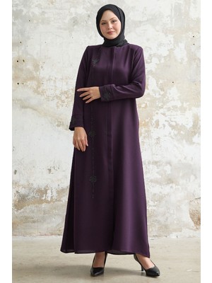 inStyle Baklava Detay Taş Mürdüm Ferace