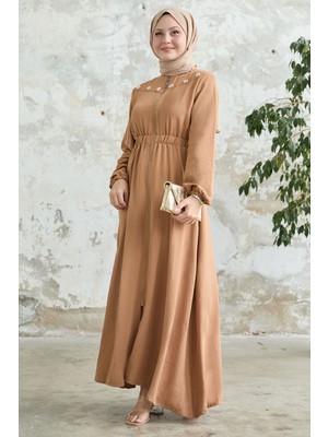 inStyle Çiçek Inci Robalı Lastikli Camel Ferace