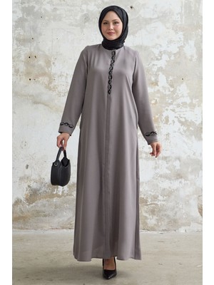 inStyle Sarmal Taş Detaylı Petek Vizon Ferace