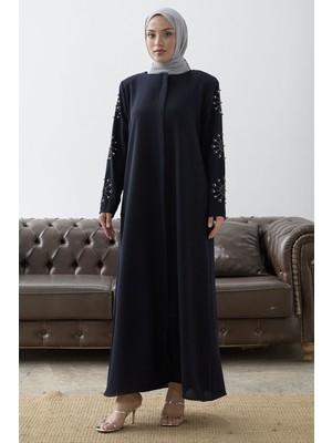 inStyle Kolları Incili Taş Detay Lacivert Ferace