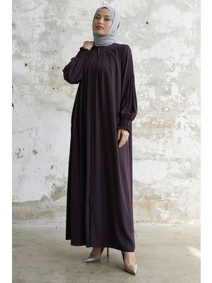 inStyle Pileli Detay Büzgülü Mürdüm Ferace