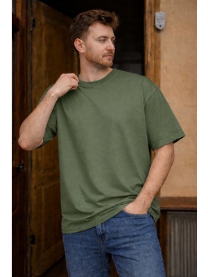 Modabox Unisex Oversize Geniş Kesim %100 Pamuk Yumuşak Dokulu Basic Bisiklet Yaka Tişört