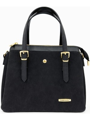 Sanmorris Kadın Uzun Askılı 4 Bölmeli Gold Aksesuarlı Süet Deri Omuz ve El Çantası