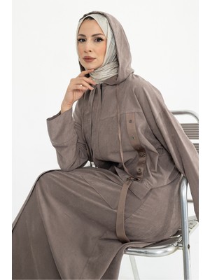 Kadeem Giyim Sahra Cupra Kemer Detaylı Ferace Haki - 422637
