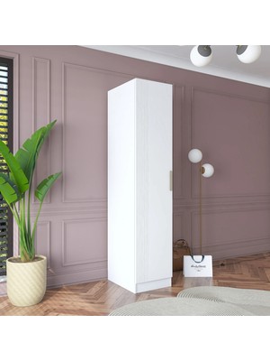 Rani BA182 Membran Kapaklı Gardırop 5 Raflı Tek Kapaklı Elbise Dolabı Beyaz