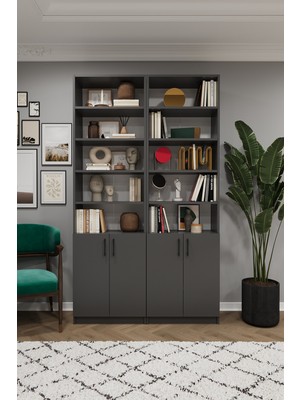 Asra Trend Lüks Kapaklı Ayarlanabilir Raf Ev Ofis Kitaplık %100 MDF Dekoratif Kütüphane K46