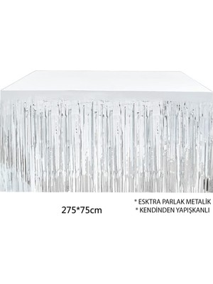 Subutu Gümüş Metalize Masa Eteği 275X75 cm – Kendinden Yapışkanlı