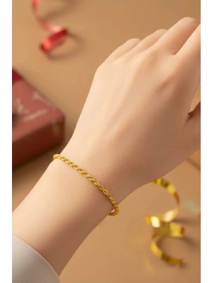 Bilezikci 14 Ayar Altın Burgu Zincir Bileklik - Zarif Örme Model