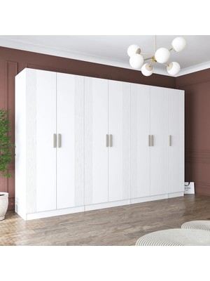 Rani BA185 Membran Kapaklı Gardırop 12 Raflı 3 Askılı 7 Kapaklı Elbise Dolabı Beyaz