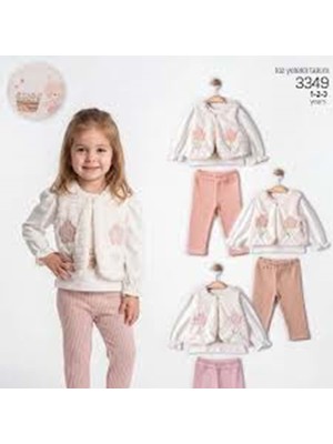 Gültekin Bebe Elci Baby Peluş Yelekli Çiçek Detaylı Kız 3 Lü Takım 1-3 Yaş -3349325 - Pembe