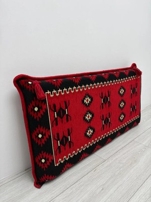 Bakırözü Home Şark Köşesi Takımı Sırt Dayama Yastığı Yemen Kırmızı Modeli (Sünger Dahil) 42 x 92 x 10 cm