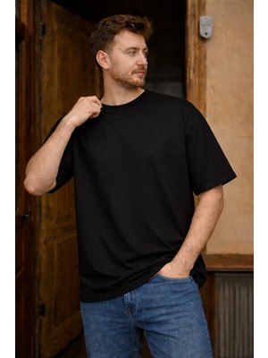 Modabox Unisex Oversize Geniş Kesim %100 Pamuk Yumuşak Dokulu Basic Bisiklet Yaka Tişört
