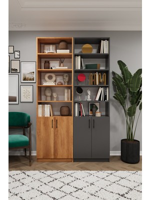 Asra Trend Modern Renkli Kapaklı Ayarlanabilir Raf Ev Ofis Kitaplık %100 MDF Dekoratif Kütüphane K48
