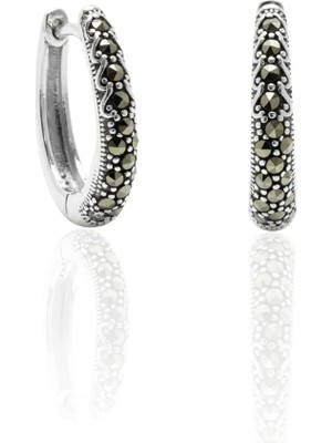 Oya Silver Damla Formunda Markazit Taşlı Gümüş Kadın Halka Küpe 1.7x2.3cm [OYSHK019]