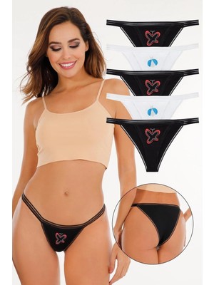 Sensu Kadın Pamuklu Taş Baskılı 5'li Slip Külot Set - KTS3043