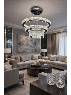 Kafkas 60X45X30 Daire Gümüş Modern Kristal Avize