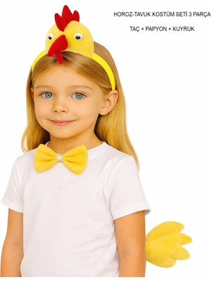 İsmiyle Al Horoz – Tavuk Kostüm Aksesuar Seti - Taç Papyon Kuyruk (4172)