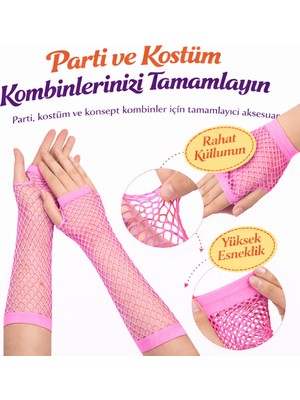 İsmiyle Al 80’ler 90’lar Retro Neon Pembe File Parmaksız Eldiven 26 cm (4172)