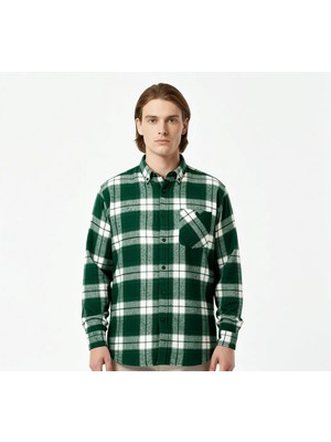 Cüsseli Büyük Beden Gömlek Haki Renkli Uzun Kol Erkek Günlük Bol Kesim Tek Cep