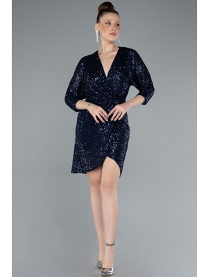 Abiyefon Kapri Kol Kruvaze Yaka Pullu Davet Elbisesi ABK1912