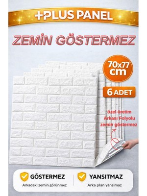 Renkli Duvarlar Zemin Göstermez 6 ADET 70x77 cm 2mm Kendinden Yapışkanlı Sünger Beyaz Tuğla Duvar Paneli Kağıdı Plus
