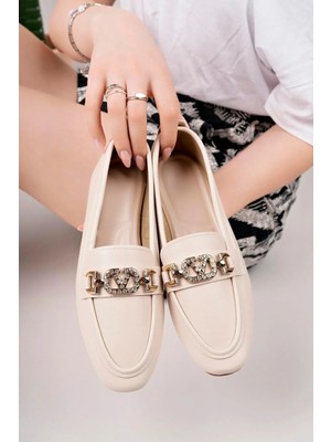 Aymood Kadın Loafer Makosen Casual Tokalı Günlük Ayakkabı Şık ve Rahat E Nude Cilt