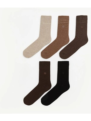 LC Waikiki Kahverengi Nakışlı Erkek Soket Çorap 5'li